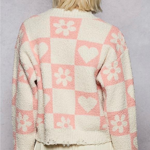 POL Heart V-Neck Sweater distressed soft berber - Picture 4 of 5